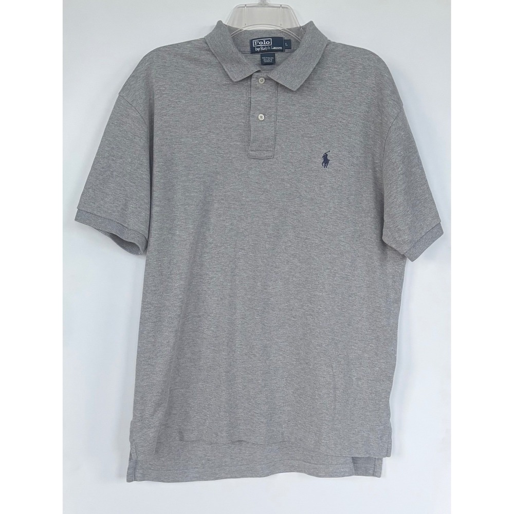 Ralph Lauren Men L Gray Heather Cotton Pique Short Sleeve Polo Shirt Classic Fit